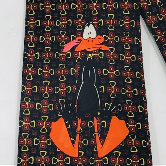 Looney Toons Daffy Duck Sticking Out His Tongue Tie Black Red Gold Orange - Picture 3 of 4